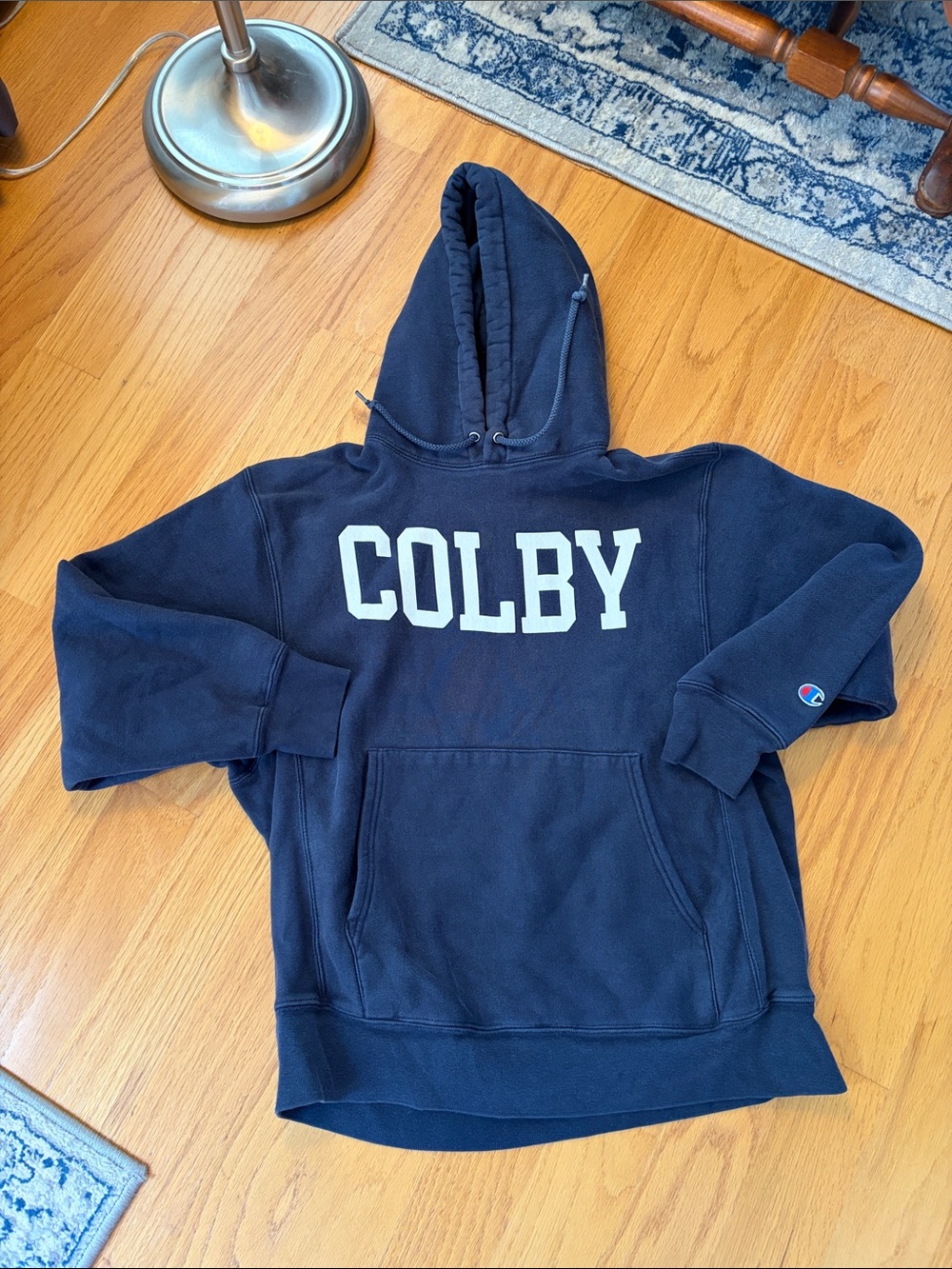 CHAMPION Reverse Weave Medium Hoodie Colby Maine Sweatshirt Navy Heavyweight